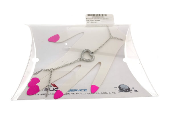Bracciale baciamano acciaio con cuore strass