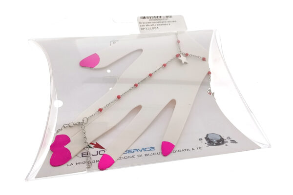 Bracciale baciamano acciaio con sferette smaltate e ciondoli stella