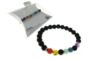 Bracciale elasticizzato con pietre nere e colorate centrali