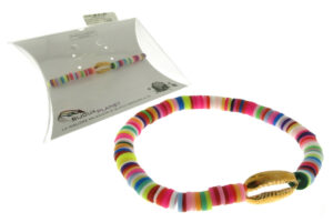 Bracciale elasticizzato rondelle acrilico e conchiglia dorata