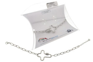 Bracciale maglia ovale con centrale croce e rondella strass - ACCIAIO 316L