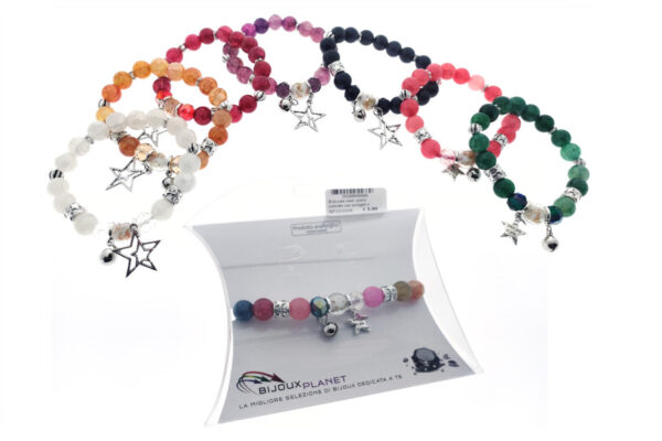 Bracciale elast. pietre colorate con sonaglio e ciondolo stella