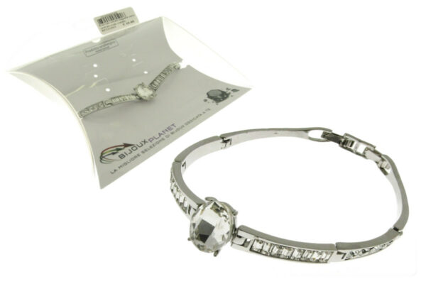 Bracciale metallo baguette vetro centrale ovale cristallo