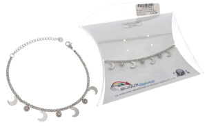 Bracciale tennis acciaio e cristalli con ciondoli strass e lune