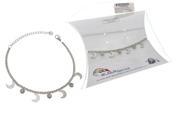 Bracciale tennis acciaio e cristalli con ciondoli strass e lune