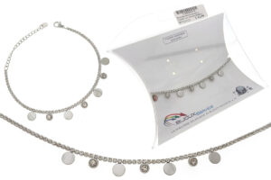 Bracciale tennis acciaio e cristalli con ciondoli strass e dischetti