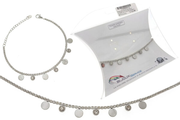 Bracciale tennis acciaio e cristalli con ciondoli strass e dischetti