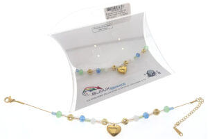 Bracciale acciaio dorato con cristalli colorati e ciondolo cuore