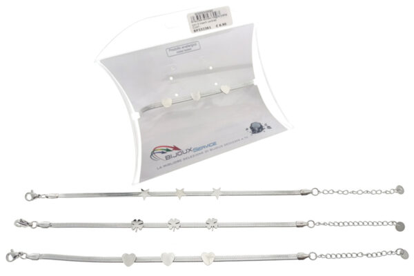 Bracciale acciaio maglia piatta con 3 inserti centrali