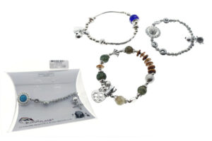 Bracciale elasticizzato metallo e vetro con sonaglio con ciondolo