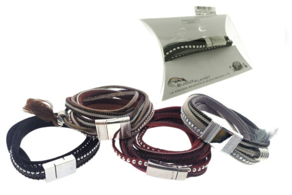 Bracciale ecopelle e tubolare tessuto con borchie e chiusura calamita
