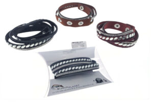 Bracciale poliestere e cristalli 2 giri chiusura 3 bottoncini