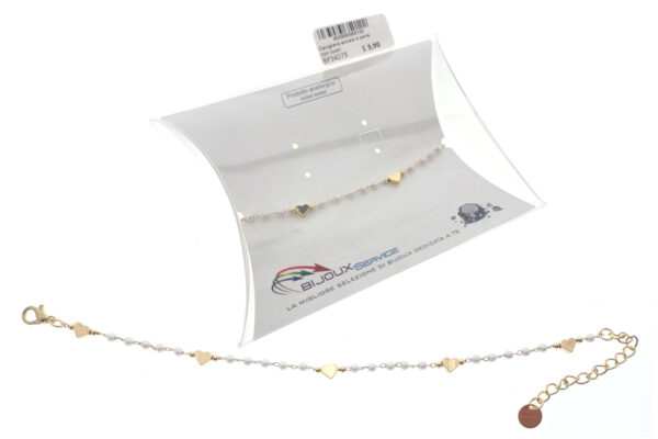 Cavigliera acciaio e perle con cuori