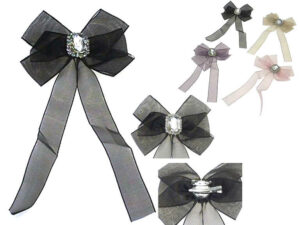 Spilla fiocco nastrino organza con cristalli centrali