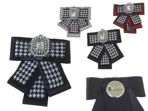 Spilla fiocco pied de poule con cristalli centrali