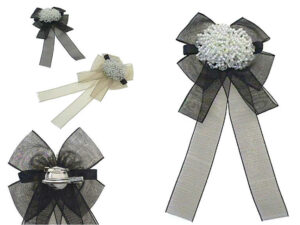 Spilla fiocco nastro organza e perle