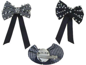 Spilla fiocco tessuto perla e strass