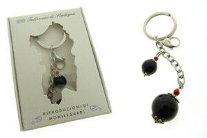 Portachiavi acciaio con ciondoli pietra nera mm.18 e mm. 12