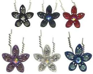 Forcella con fiore e strass Colori: celeste,nero,bianco,viola,rosso blister pz. 2