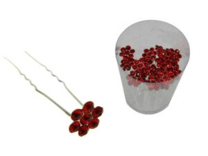 Forcella cerimonia fiore rosso strass conf. pz. 20