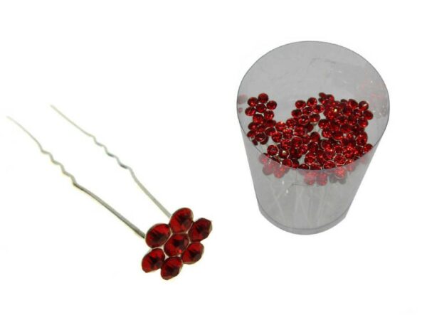 Forcella cerimonia fiore rosso strass conf. pz. 20