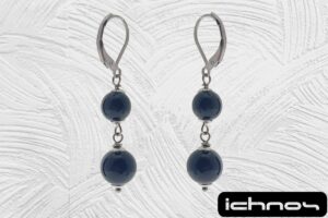 Orecchino acciaio pendente con 2 pietre onice da 8 e 10 mm. chiusura tonda con molletta