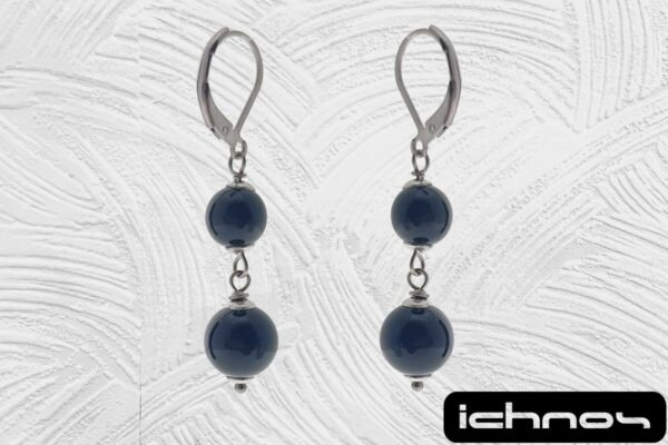 Orecchino acciaio pendente con 2 pietre onice da 8 e 10 mm. chiusura tonda con molletta