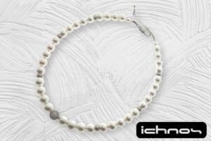 Collana perle mm. 10 con sfera zirconi, rondelle e chiusura acciaio