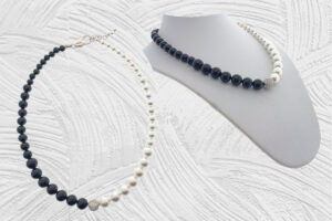 Collana degrad? perle e pietre onice con sfera zirconi e chiusura acciaio