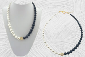 Collana degrad? perle e pietre onice con sfera zirconi e chiusura acciaio dorate