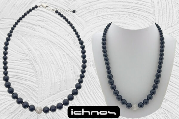 Collana degrad? in perle onice con sfera zirconi e chiusura acciaio
