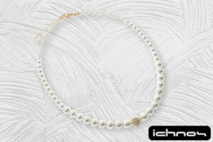 Collana perle degrad? con sfera zirconi e chiusura acciaio dorata