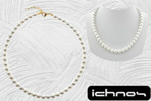 Collana perle mm. 8 chiusura acciaio dorata