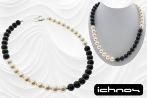 Collana perle bianche e onice mm. 10