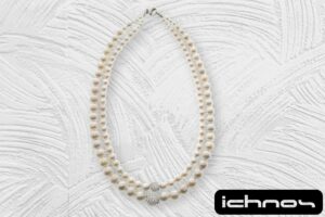 Collana 2 fili perle, sfere zirconi e chiusura acciaio