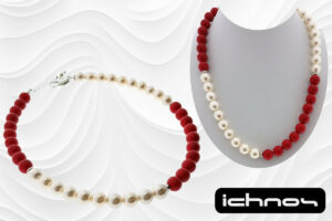 Collana perle bianche e rosse mm. 10