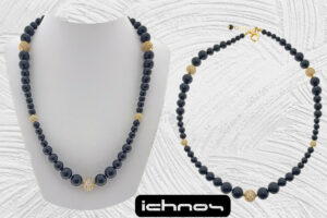 Collana onde degrad? in perle onice con sfere zirconi chiusura acciaio dorate