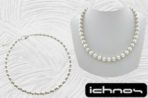 Collana perle mm. 8 con rondelle e chiusura acciaio