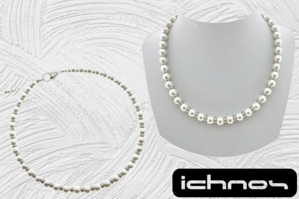 Collana perle mm. 8 con rondelle e chiusura acciaio