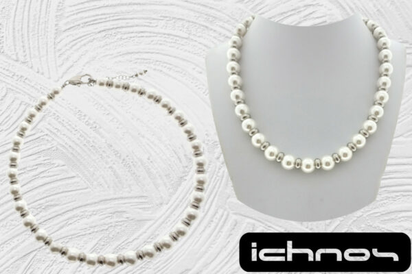 Collana perle mm.10 con rondelle e chiusura acciaio