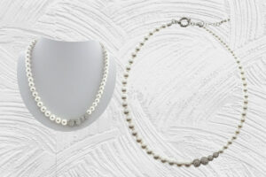 Collana perle assimetrica con 4 sfere zircone degrad? chiusura acciaio
