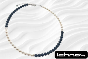Collana bicolore perle e pietre onice mm. 6 con rondelle acciaio