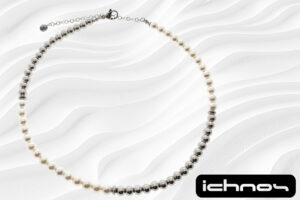 Collana bicolore perle e sfere acciaio mm. 6 con 3 rondelle