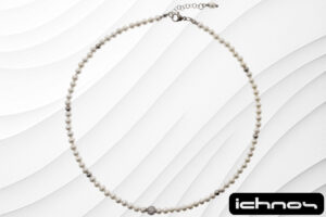 Collana perle mm. 4 con 6 sfere acciaio e pallina strass mm. 6