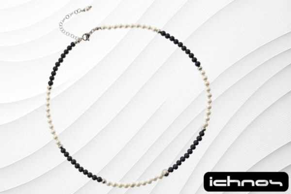 Collana perle e onice mm. 4 con 7 sfere acciaio