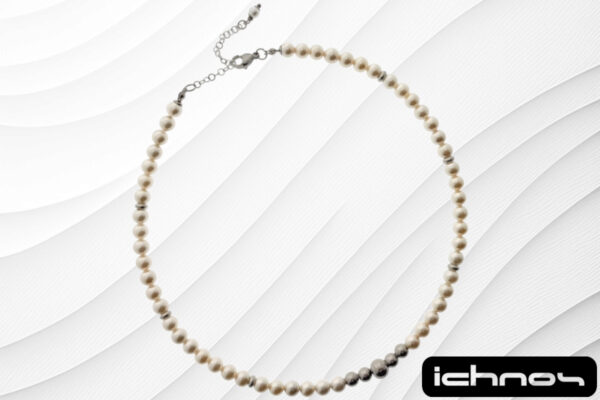Collana perle mm. 6 con centrale 7 sfere acciaio