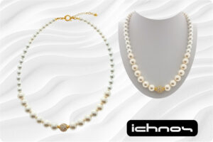 Collana perle degrad? con sfera strass e chiusura acciaio dorata