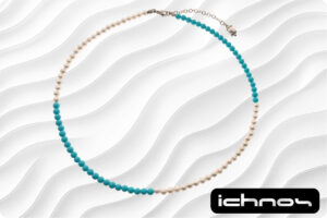 Collana perle bianche e turchesi mm. 4