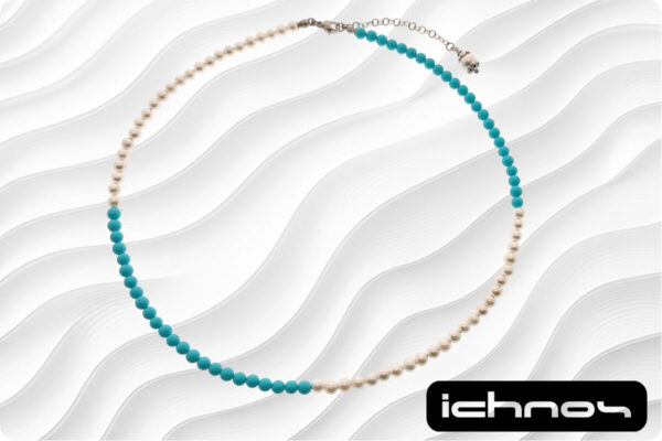 Collana perle bianche e turchesi mm. 4