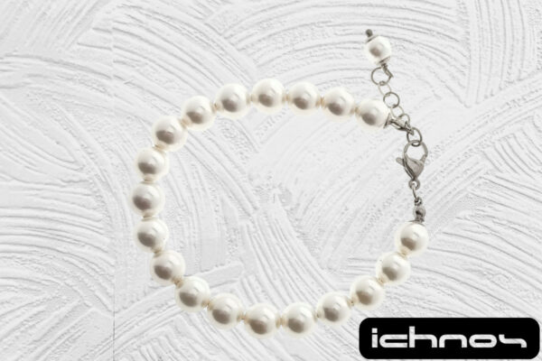 Bracciale perle mm. 8 con chiusura acciaio e catenina di regolazione
